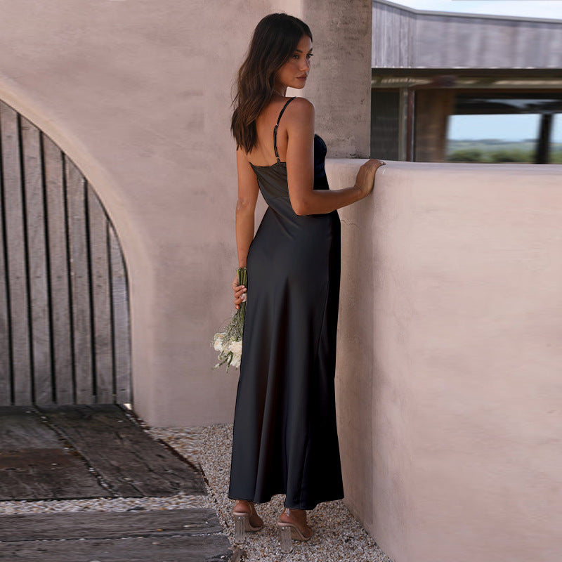 GR | Sommerliches Einfarbiges Split Kleid Für Damen