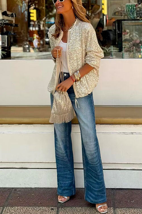 GR | Rosiedress Round Neck Zip Sequin Jacket
