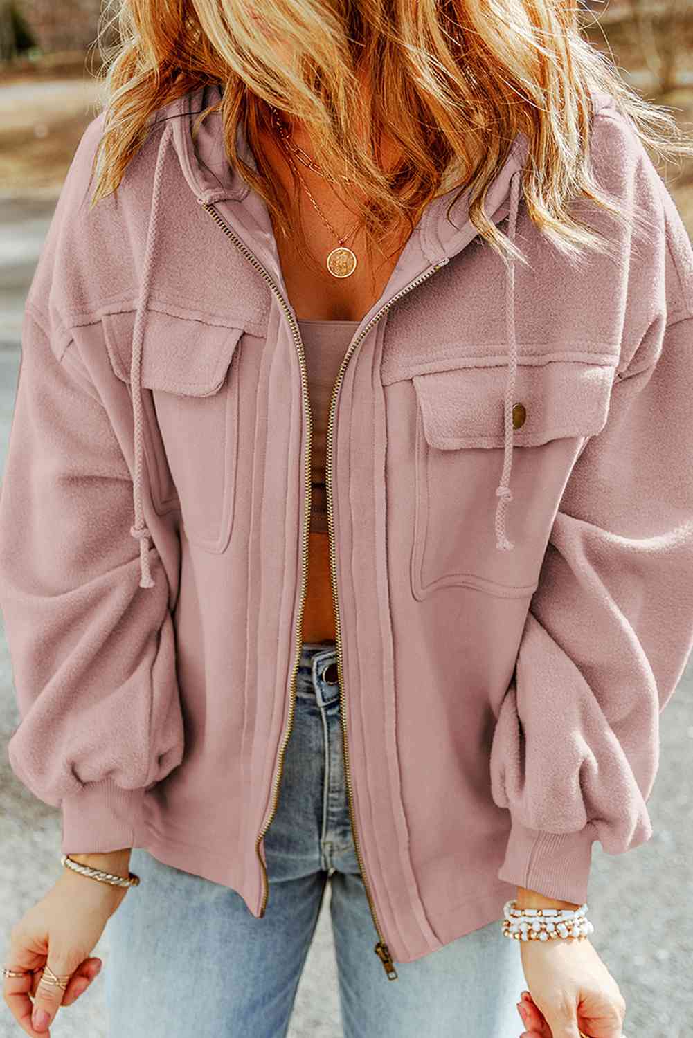 GR | Hoodie - casual women's jacket with zipper and chest pockets
