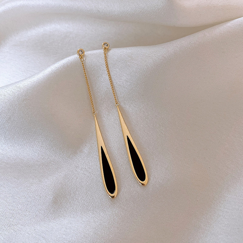 GR | Long Tassel Earrings with Black Tassel for Women