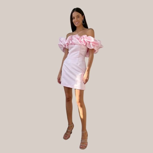 GR | Off-the-shoulder cocktail dress with ruffle detail