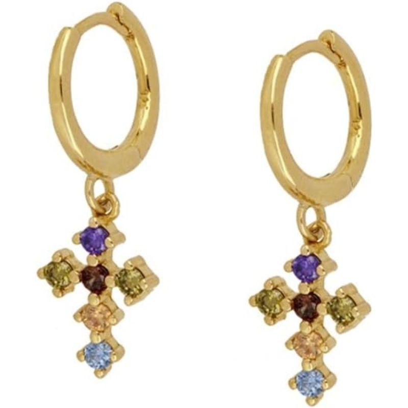 GR - Hoop earrings with dangling pendants | Multicolored gemstone earrings