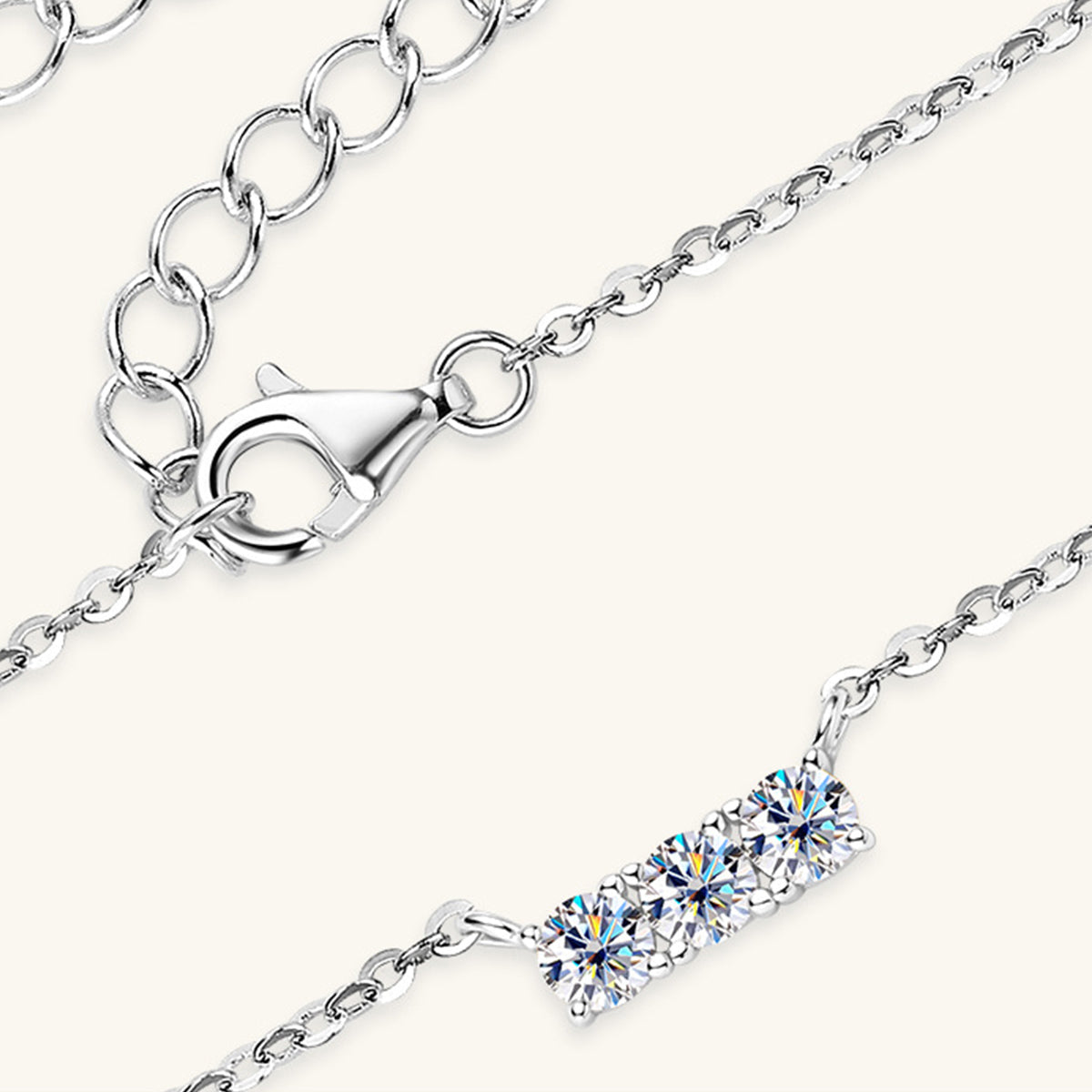GR | 925 Sterling Silver Inlaid Moissanite Bar Necklace