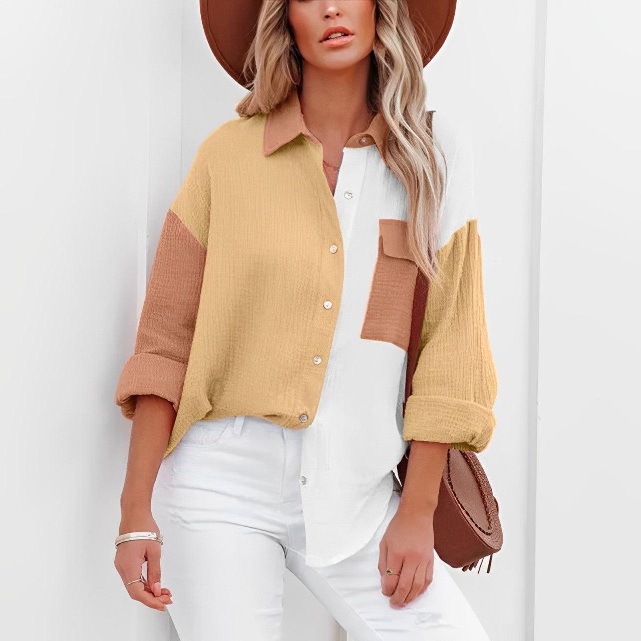 GR | Colorblock Shirt with Button Closure for Women
