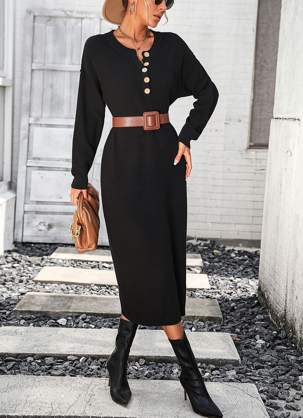 GR | Schicker Herbst Sweatkleid mit Knopfdetail für Frauen