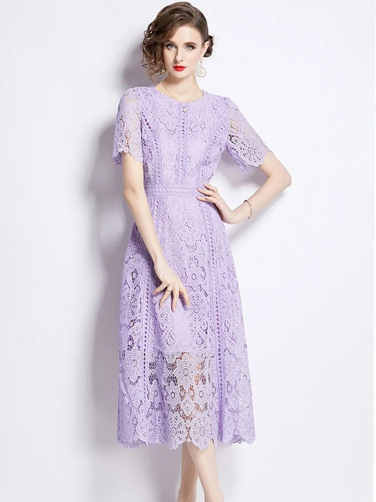 GR | Elegantes Spitzenkleid Midi-Länge