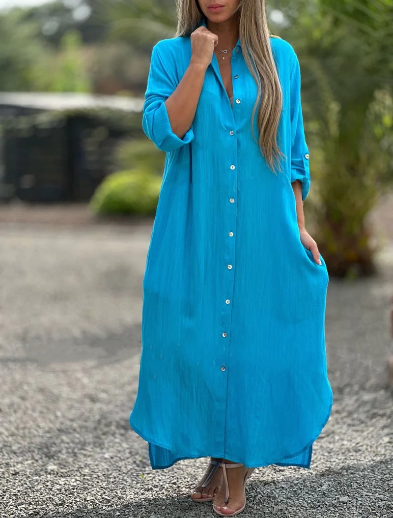 GR | Solid color, casual women's shirt blouse, button closure at the front