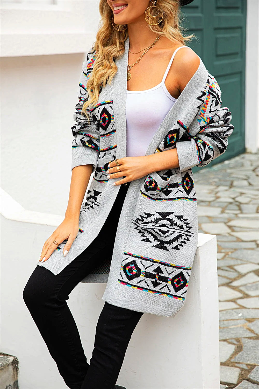 GR | Long ethnic knit cardigan for women