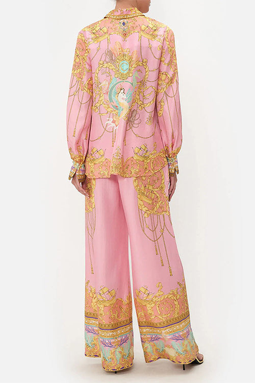 GR | Rosiedress Unique Print Lantern Long Sleeve Blouse Shirt and Wide Leg Trousers Holiday Outfit Set 