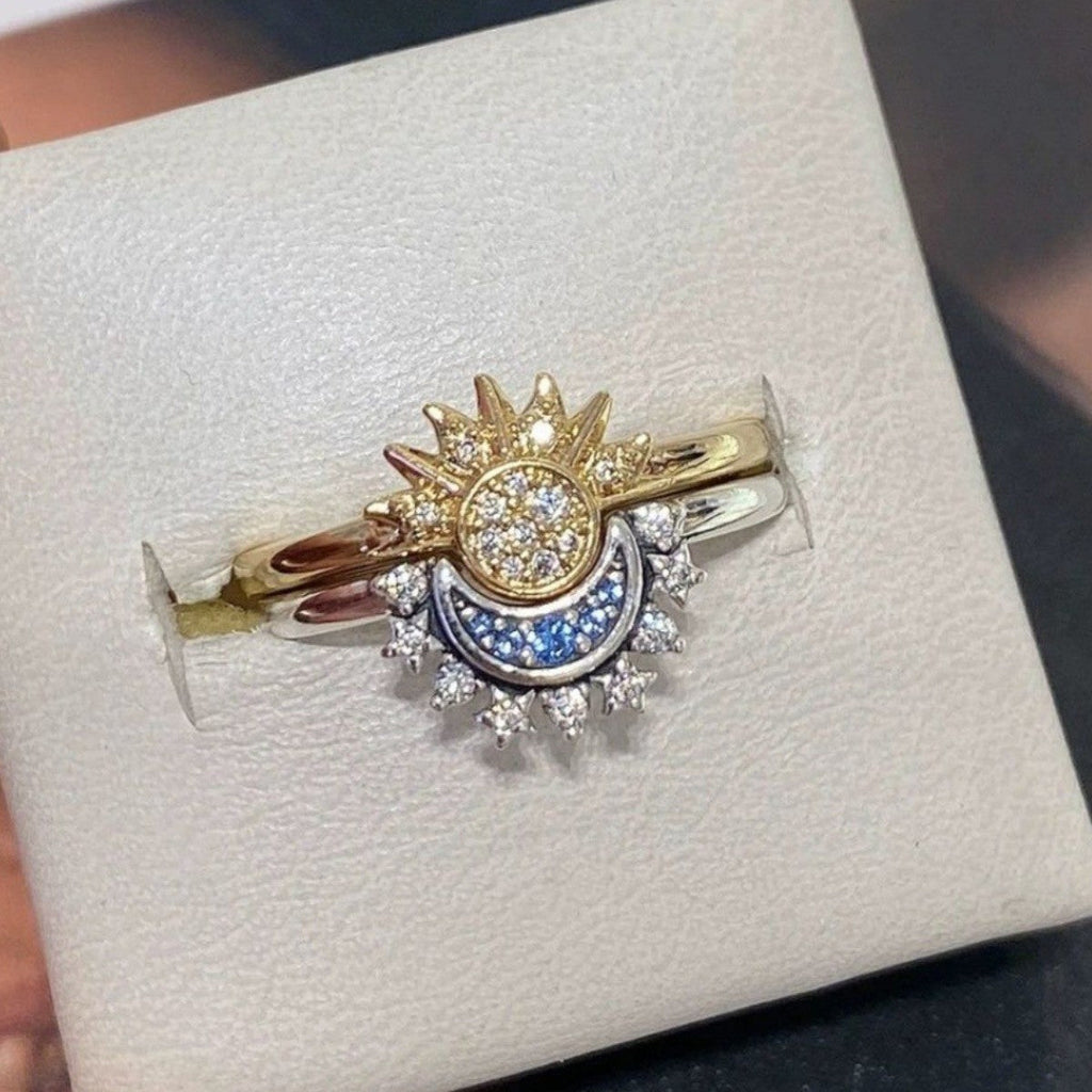 GR | Sparkling Moon Sun Silver Crystal Ring