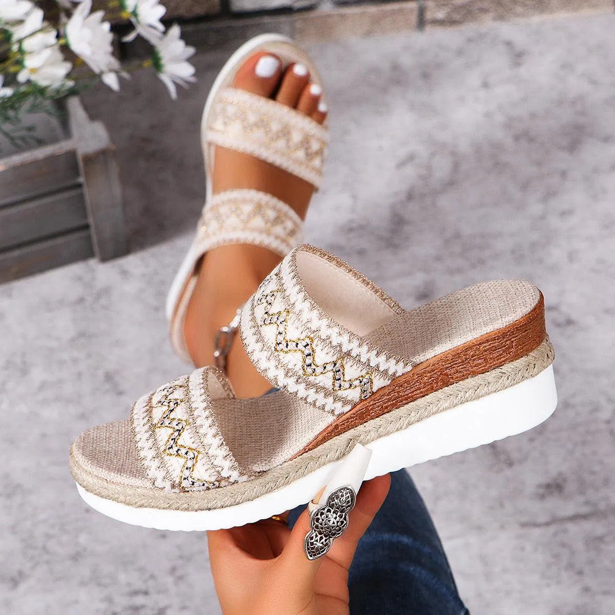 GR | Summer sandals with linen sole 