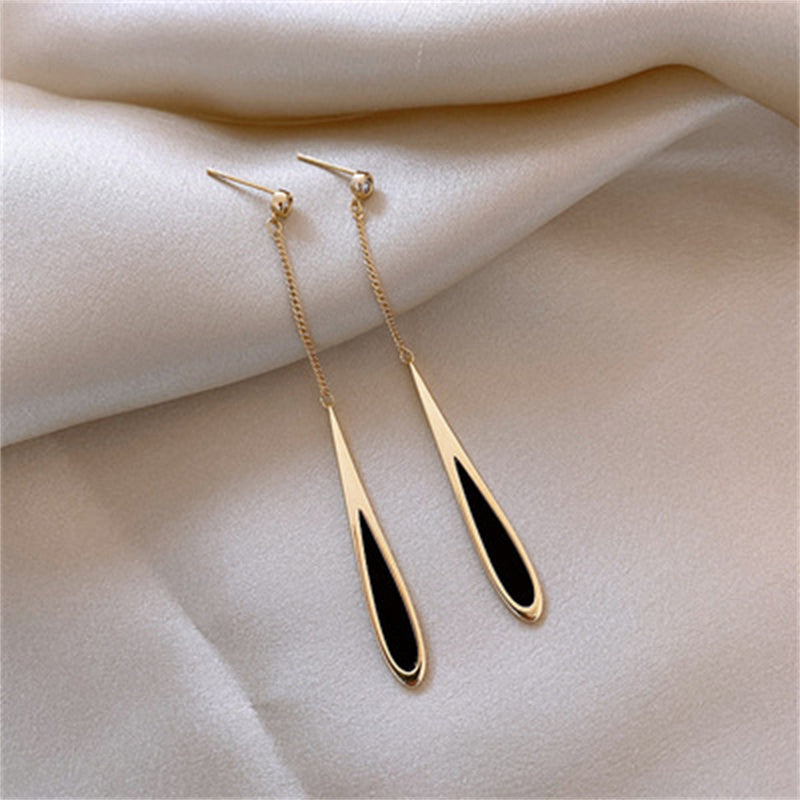GR | Long Tassel Earrings with Black Tassel for Women