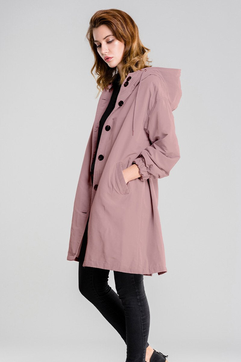 Waterproof windbreaker with hood in oversize rain jacket