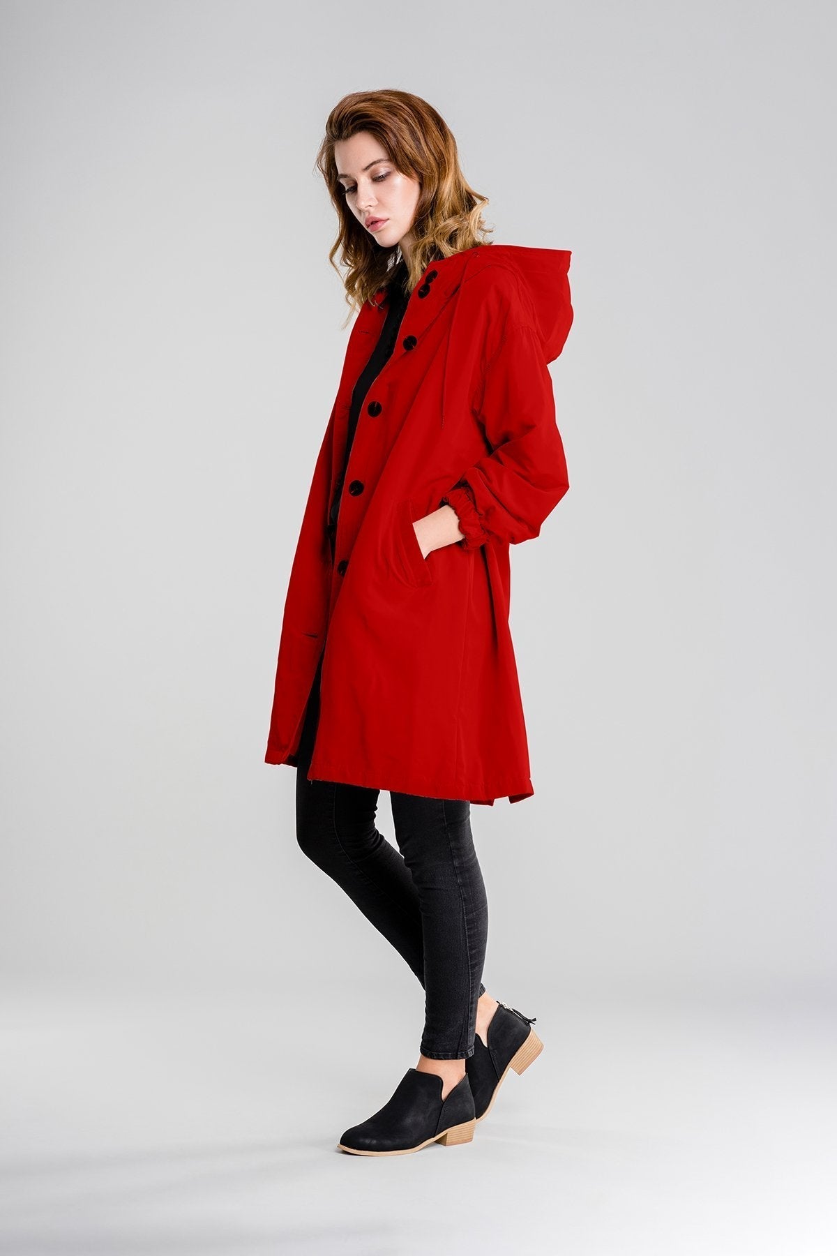 Waterproof windbreaker with hood in oversize rain jacket