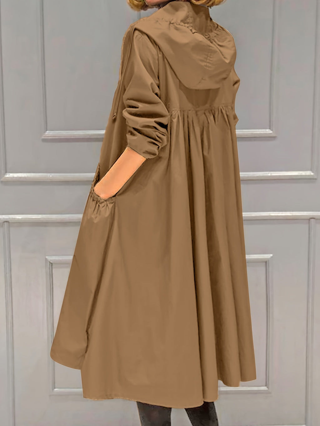 GR | Women's Casual Long Jacket with Hood and Zipper