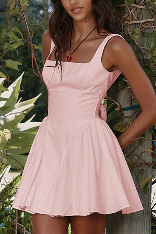 GR | Rosiedress Square Neck Schleife Knot Rückenfrei Mini Kleid