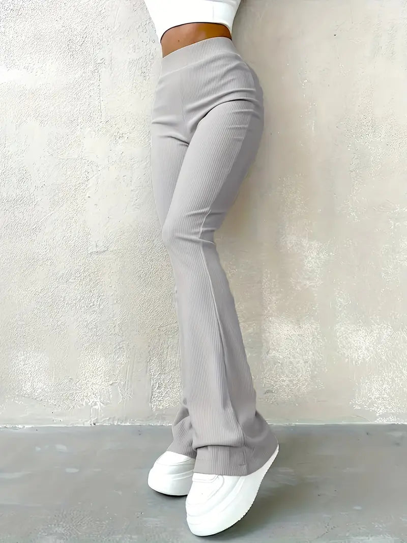 GR | Waist Ribcord Flared Trousers - Trendy Women's Everyday Trousers