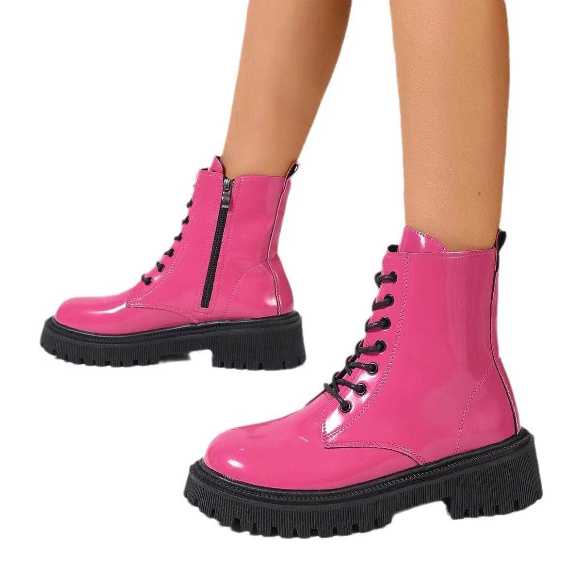 GR | Women's boots in shiny leather with zipper