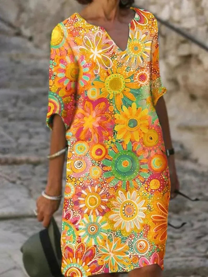 GR | Midi-Kleid mit V-Ausschnitt und Blumenmuster