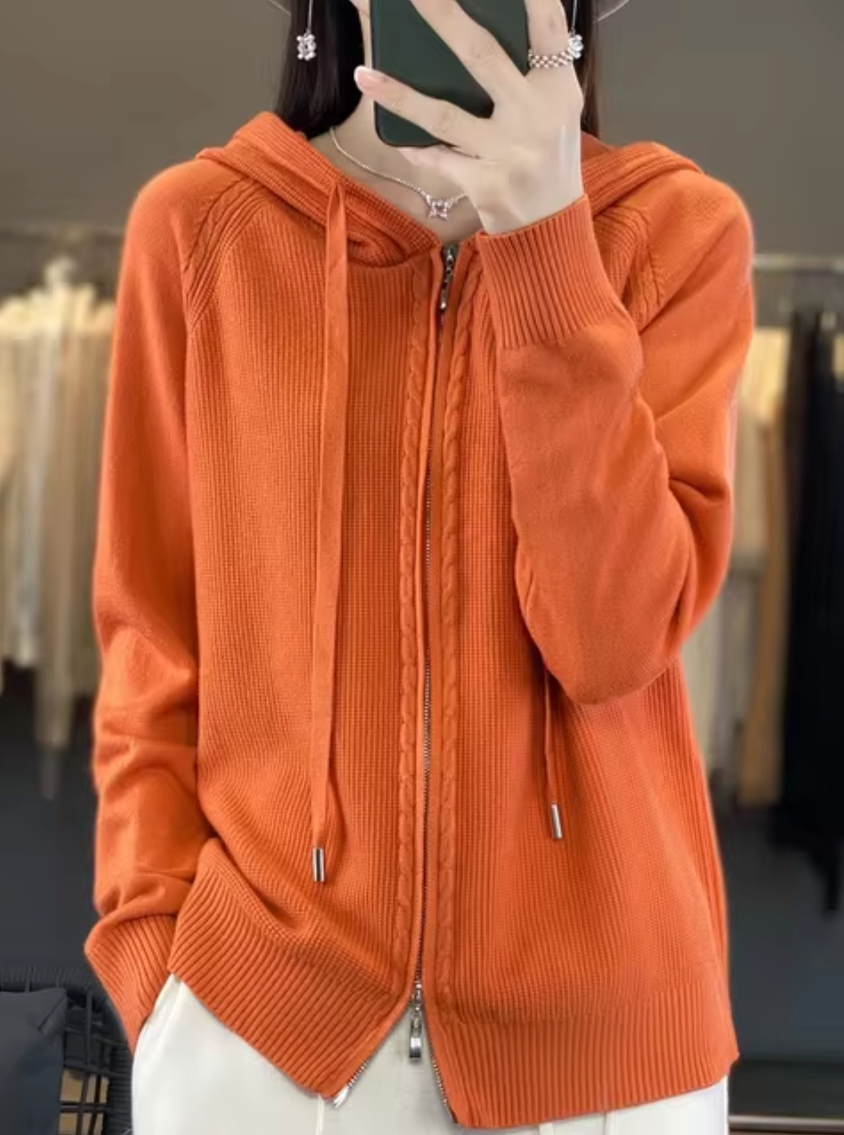 – Knitted cardigan with hood