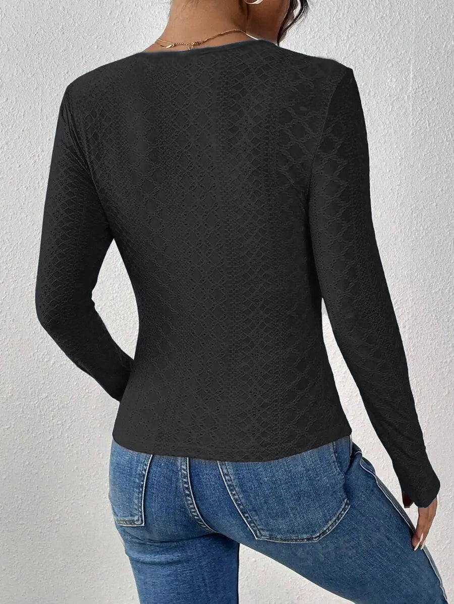 GR | Long-sleeved top, V-neck, Spetspanel