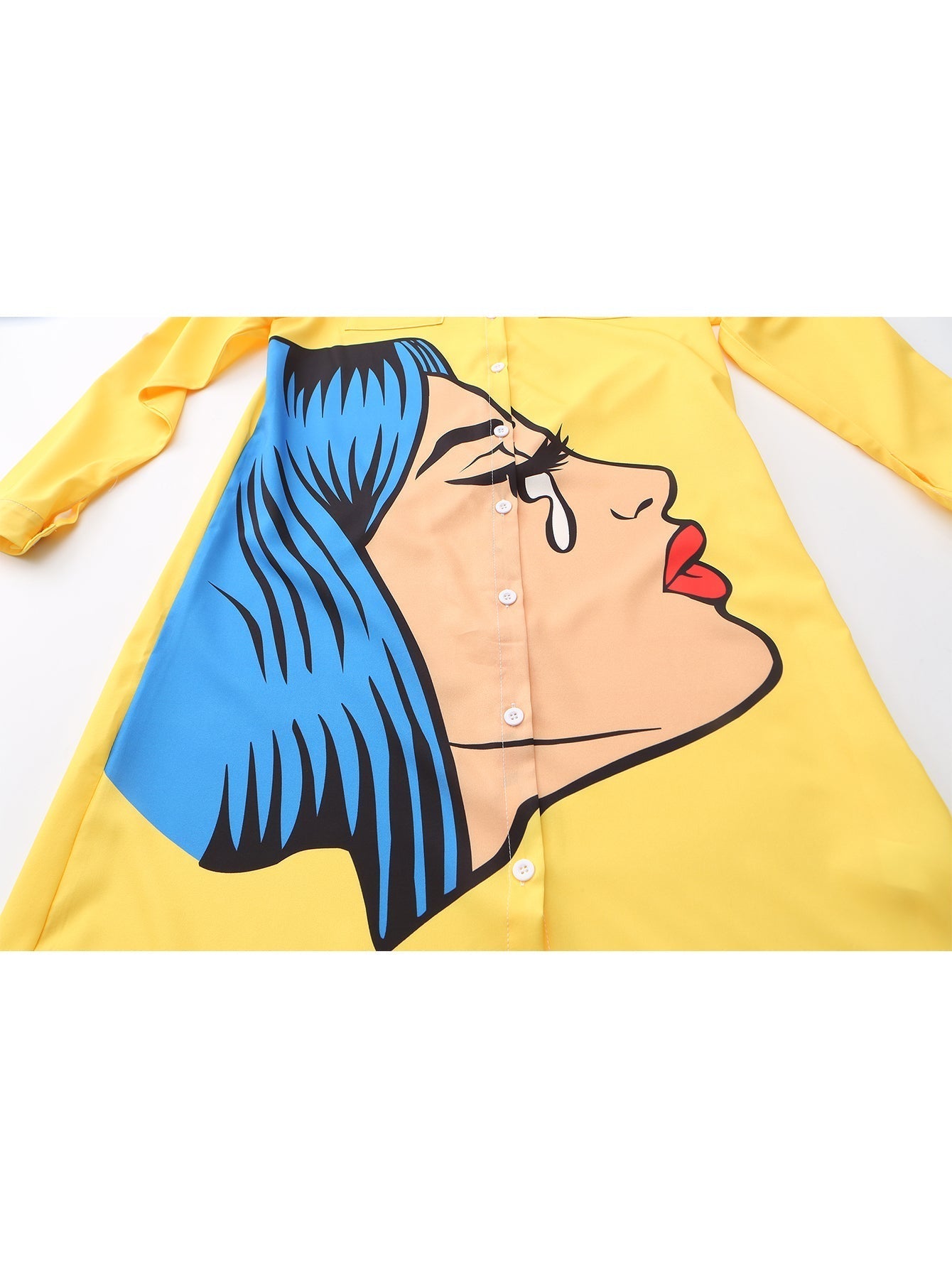 GR | Kleid mit Gesichtsdruck und Kragen in Gelb