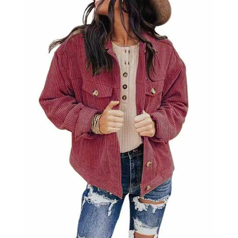 GR | Women's Corduroy Oversized Jacket with Buttons and Chest Pockets