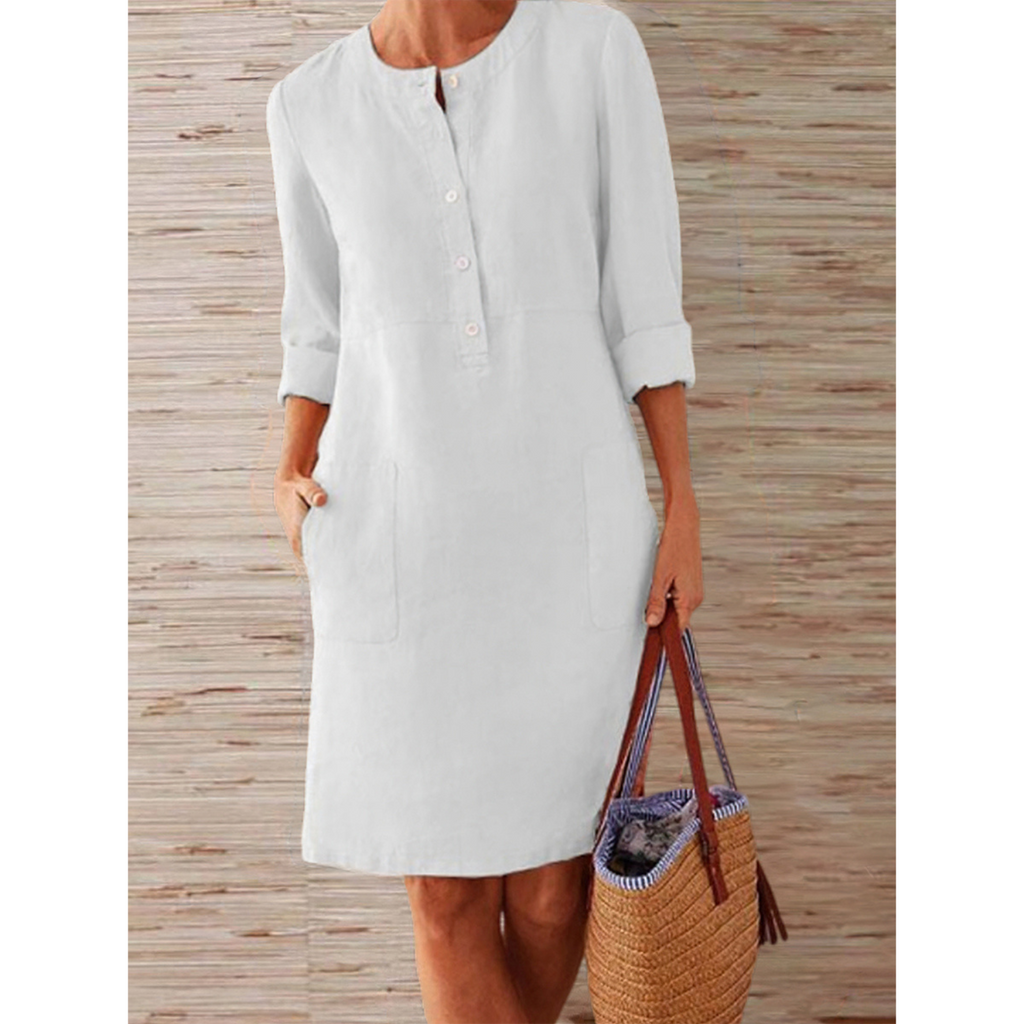 GR | new solid color dress made of cotton and linen