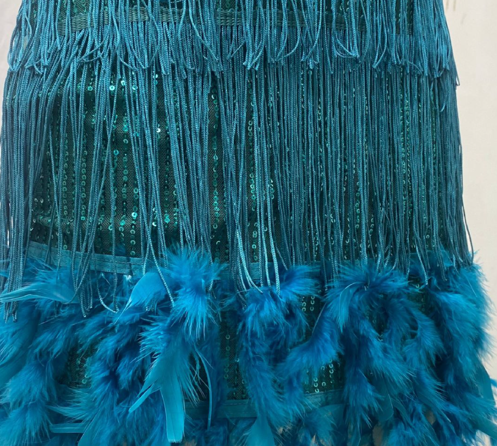 GR | Party-ready dress with feather tassels and sequins