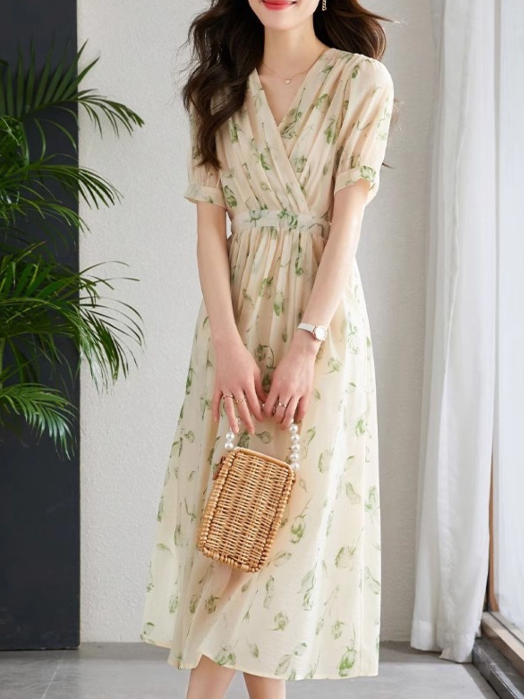 GR | Temperament Kurzarm Chiffonkleid