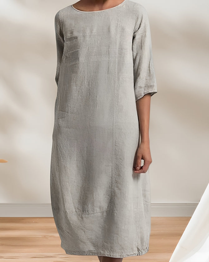 GR | Ladies Lässig Leinen Look Einfaches Midikleid