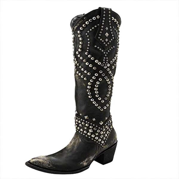 Lilybell - High boots with metallic studs and a cut-off heel