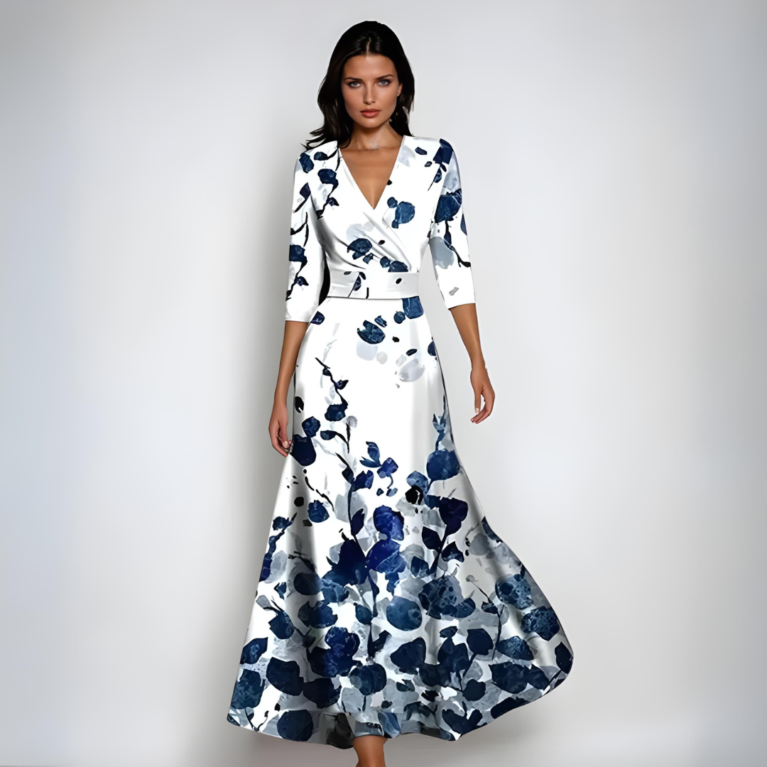 GR | Maxi dress with V-neck and vibrant abstract print for women