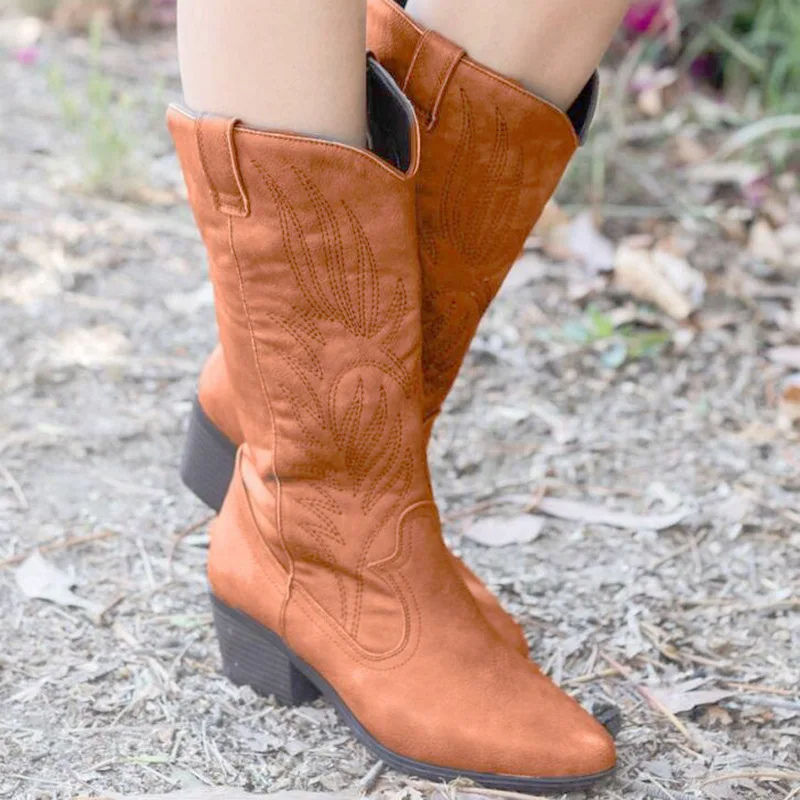GR | Suede ankle-high boots with block heel cowboy boots women's
