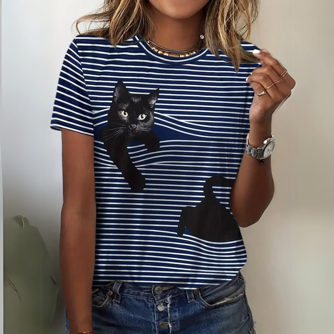 GR | Elegant cat motif shirt for women