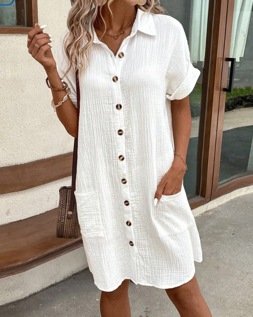 GR | Casual shirt dress with buttons and pockets for women