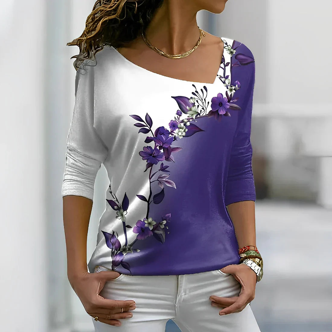 GR - Floral contrast colored art shirt