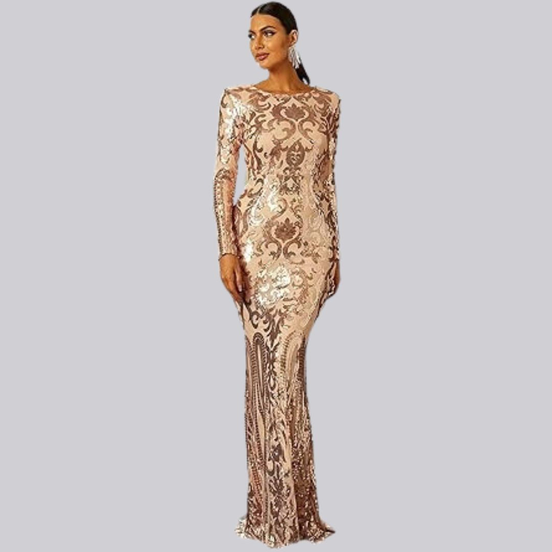 GR | Evening dress with long sleeves and sequins