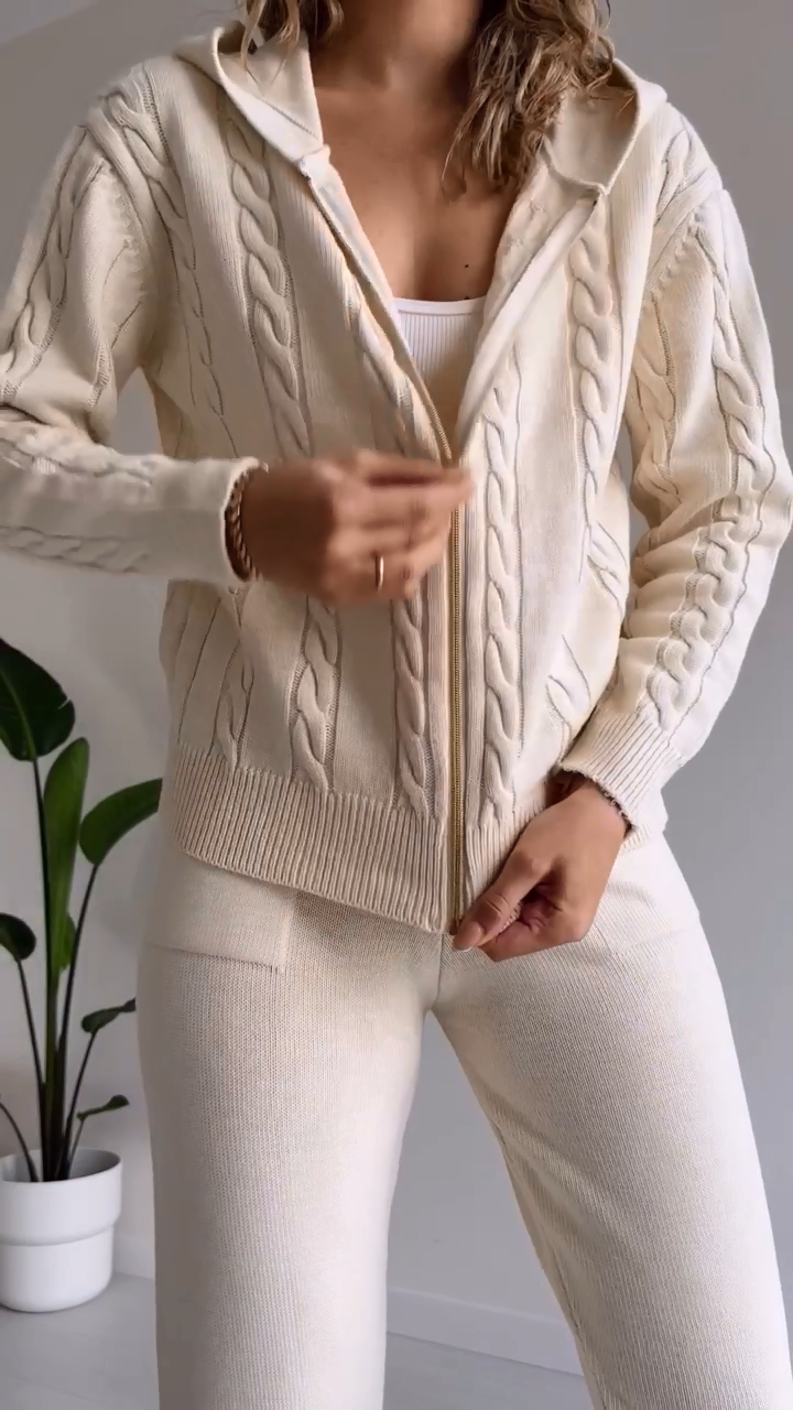 GR | teilige gestrickte Lounge-Set - trendiger Hoodie und Jogginganzug für Damen