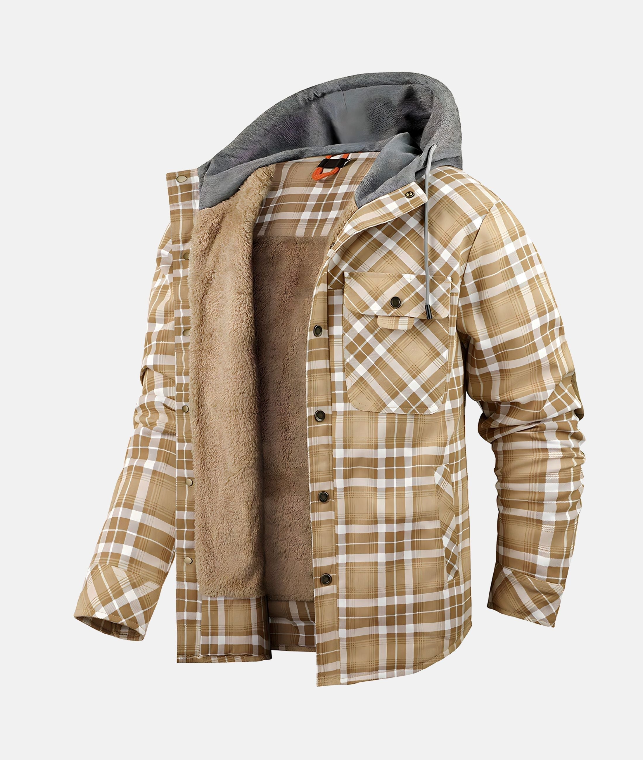 GR | Checkered flannel jacket with hood and faux fur lining