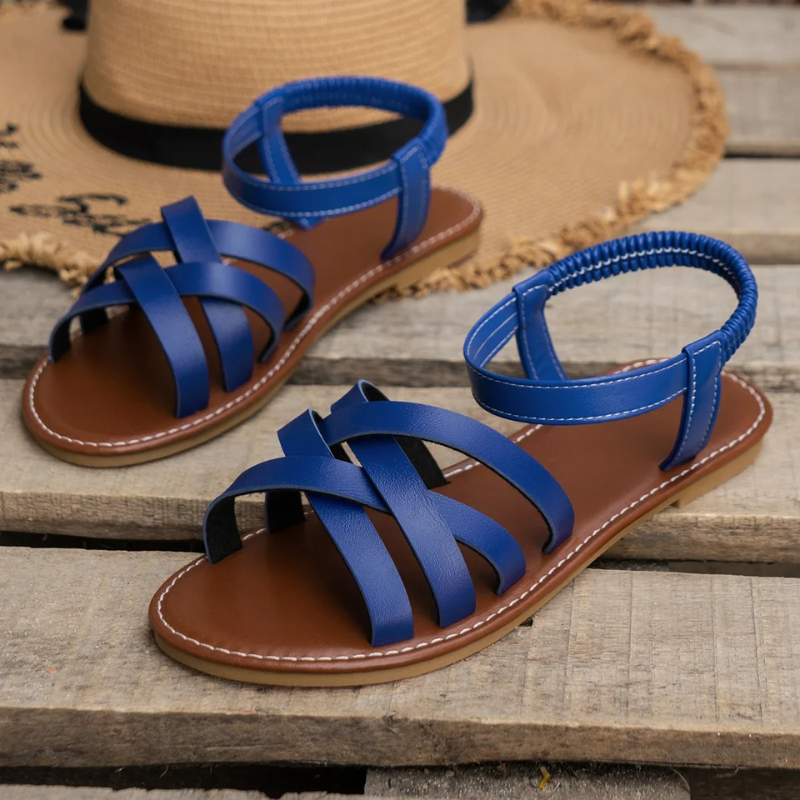 GR | Elegant leather women's sandals, flat shoes