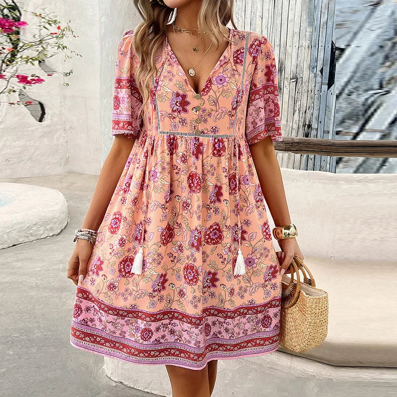 GR | Dress with short sleeves and V-neck