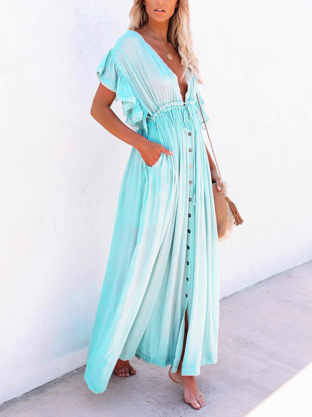 GR | Stylish maxi dress with flutter sleeves for women