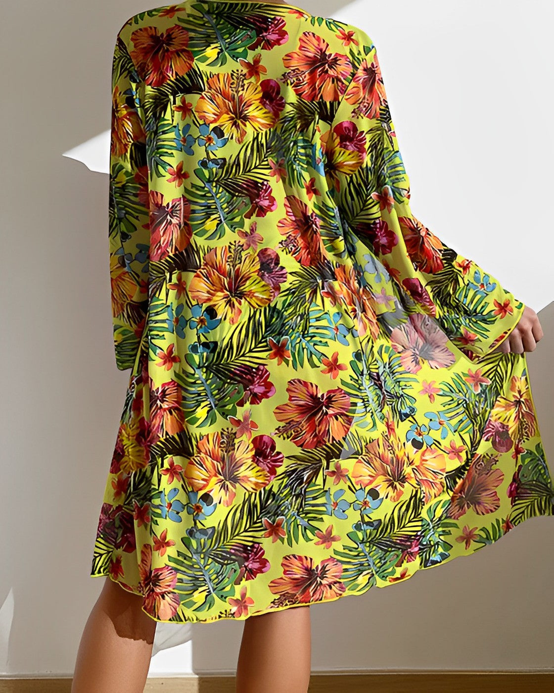 GR | High-waisted bikini set with tropical print for women