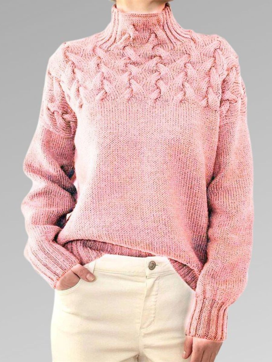GR - Women's high collar cable knit sweater