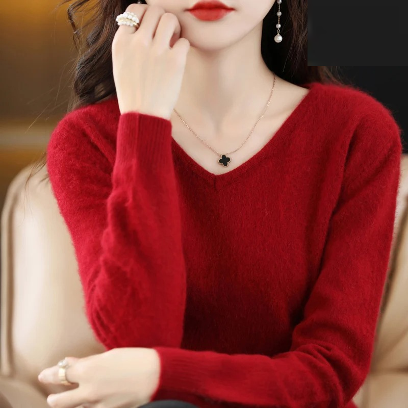 GR | Cashmere Pullover Damen V-ausschnitt Leichter und Weicher Strickpullover