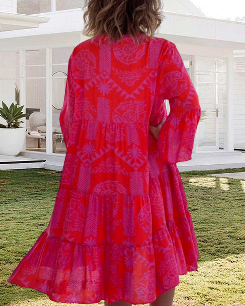 GR | Dress with 3/4 sleeves and geometric boho print
