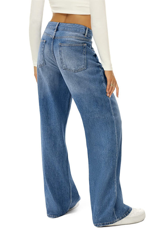 GR | Rosiedress Lässige Weite Beinhosen Aus Zerrissenem Denim
