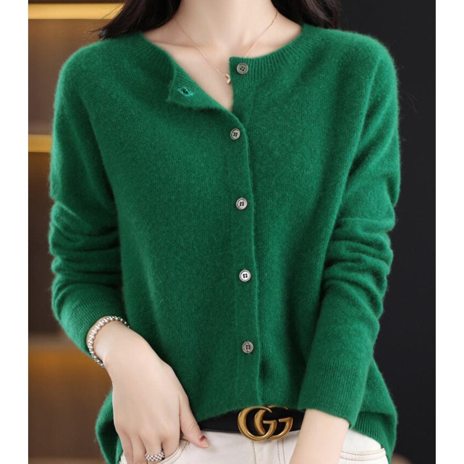 Women's Large Round Neck Cardigan Sweater