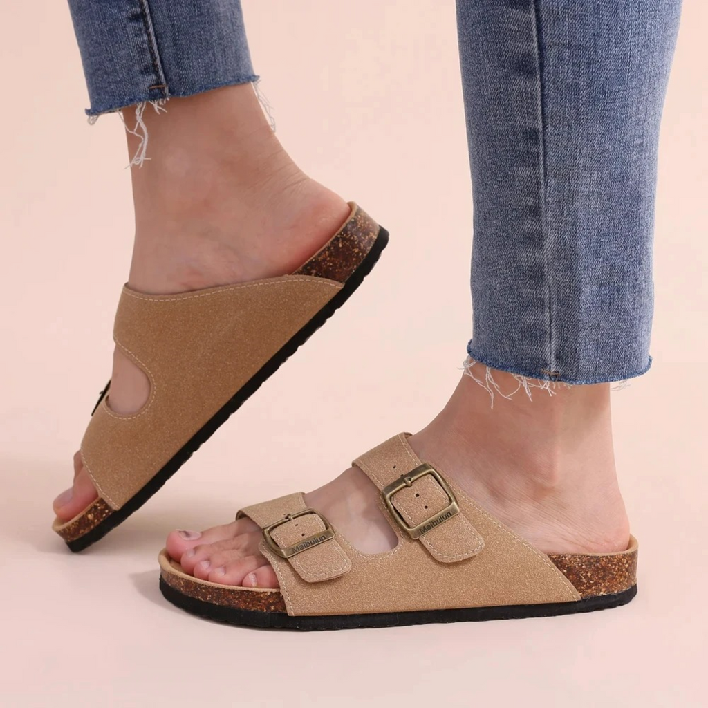 GR | Suede Women's Sandals with Double Strap